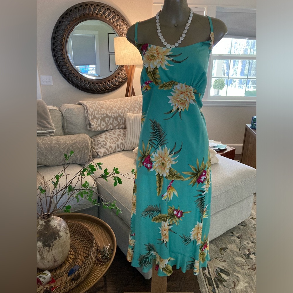 Two Palms by Lava Hut aqua green pullover rayon xlg dress Hawaiian dress NWT